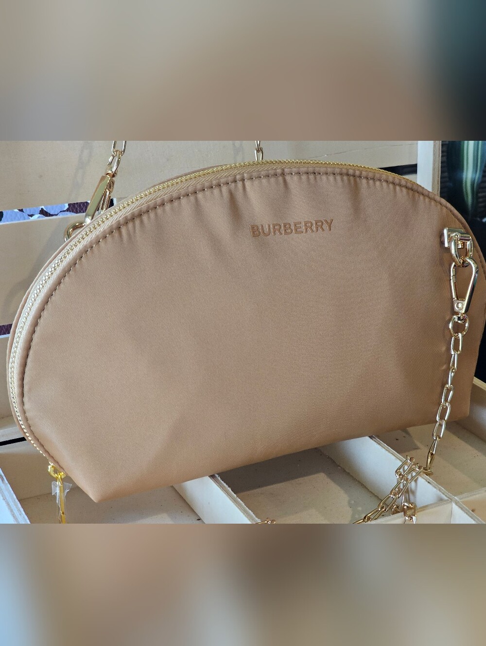 Burberry Tan Clutch with Gold Crosbody Chain Added NWOT - Picture 6 of 16